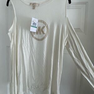 Michael Kors Cream Long Sleeve Cold Shoulder Top